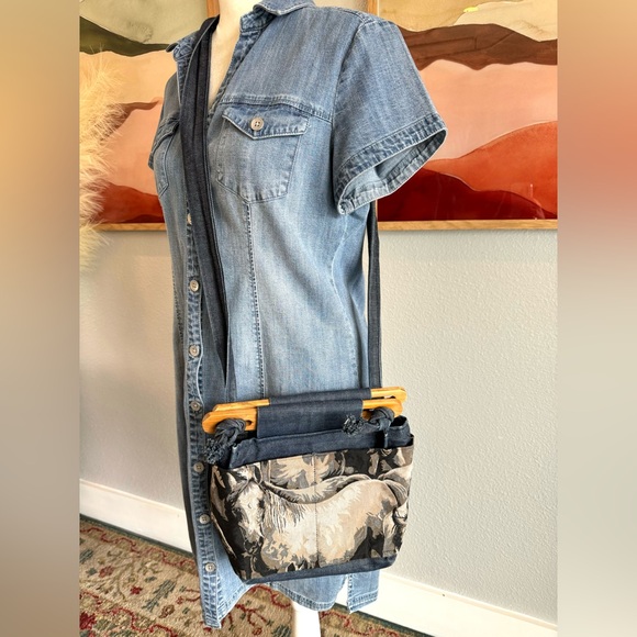 Hand Crafted Handbags - Horse Denim Embroidered Crossbody Bag